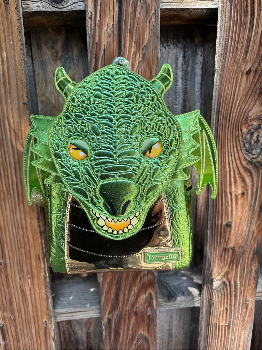 Loungefly Metallic Green Dragon Mini Backpack with Gold Accents
